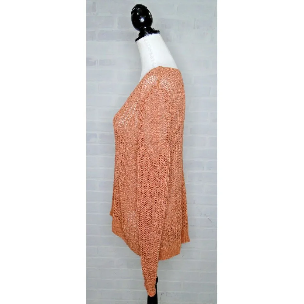NWT Ann Taylor LOFT Plus Sz 16/18 Orange Shimmer‎ Open Knit Sweater Pullover